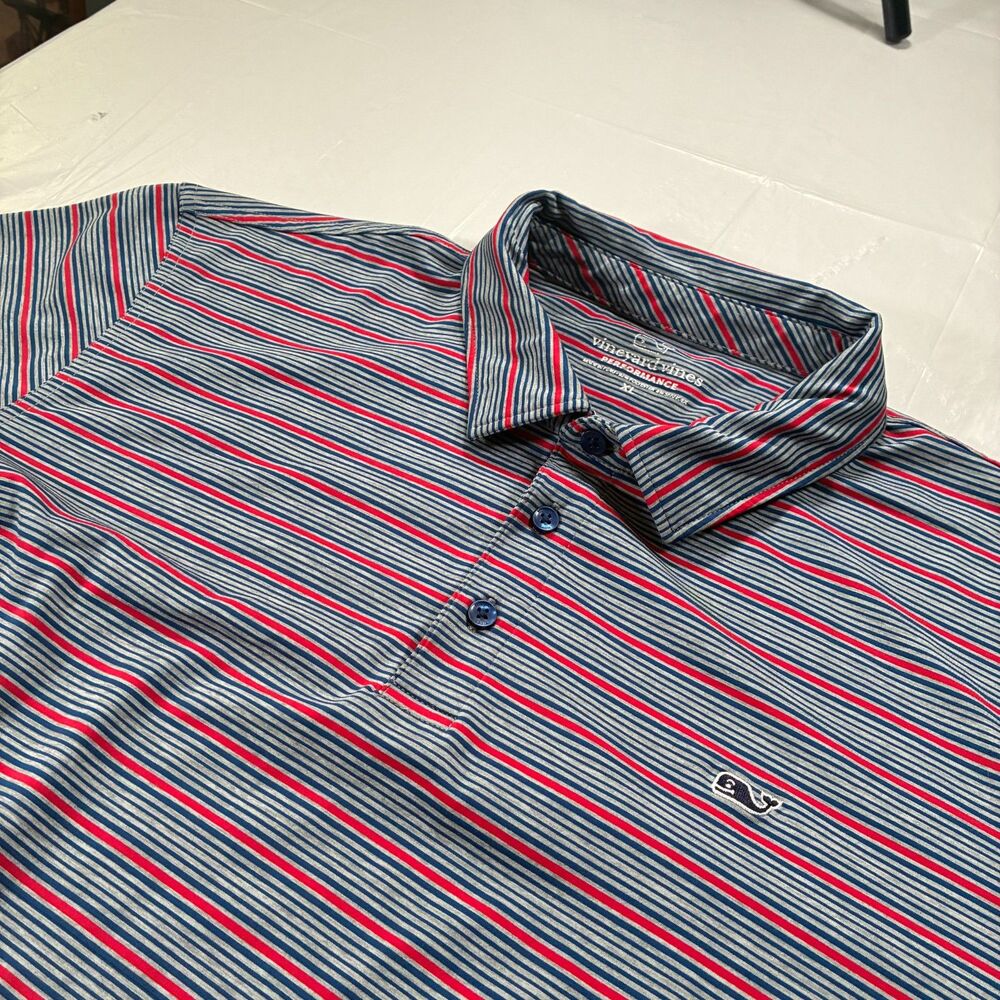 Vineyard Vines Performance Red Blue Striped Polo Men's XL Preppy Golf